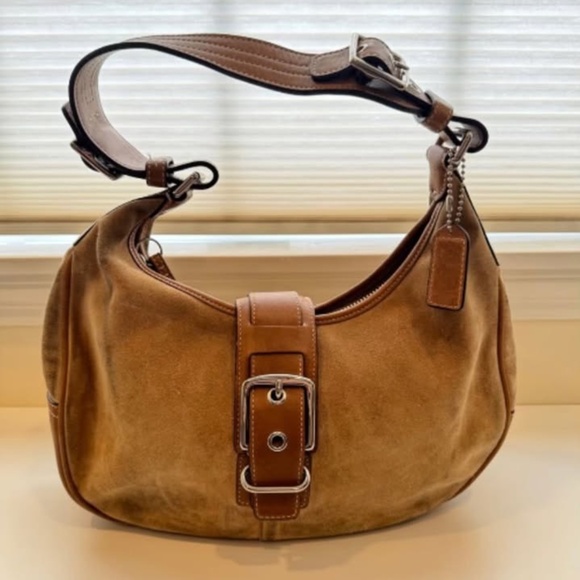 Vintage Coach Brown Suede Small Hobo Shoulder Bag No E3Q-7559 - Picture 1 of 3